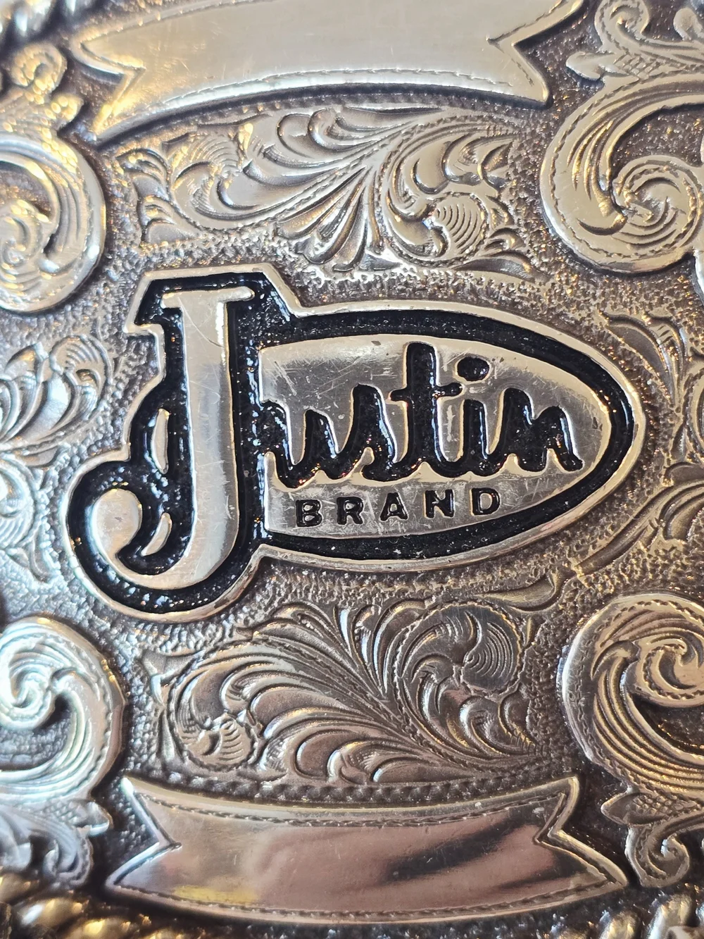 Justin Boots Silver-tone Western Buckle with Engraved Scrollwork